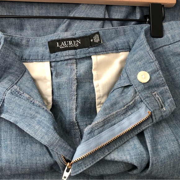 Lauren Ralph Lauren LRL Wide Leg Chambray Pants Pleated High Rise Size 12 - Picture 7 of 9